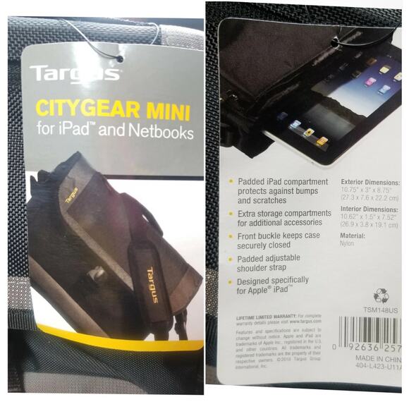 Targus CityGear Mini Shoulder Bag for iPad & Notebooks, Black/Grey Nylon NWT - Picture 4 of 5